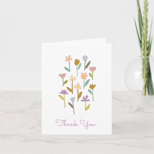 Pastel Bloemen Geïllustreerde Boho Dank u kaarten (Voorkant)
