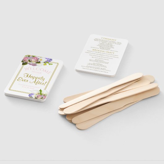 Pastel Bloemen Gelukkig Ooit Na Huwelijk Programma Handwaaier (Niet-gemonteerd)