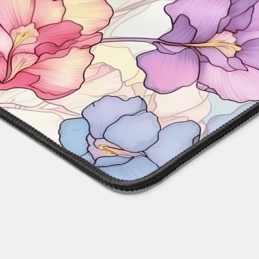  Pastel Bloemen Glas in lood Roze & Blauw Bureaumat (Hoek)