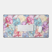 Pastel Bloemen Glas in lood Roze & Blauw Bureaumat (Keyboard & Muis)