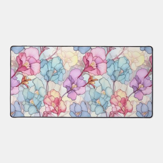 Pastel Bloemen Glas in lood Roze & Blauw Bureaumat (Voorkant)
