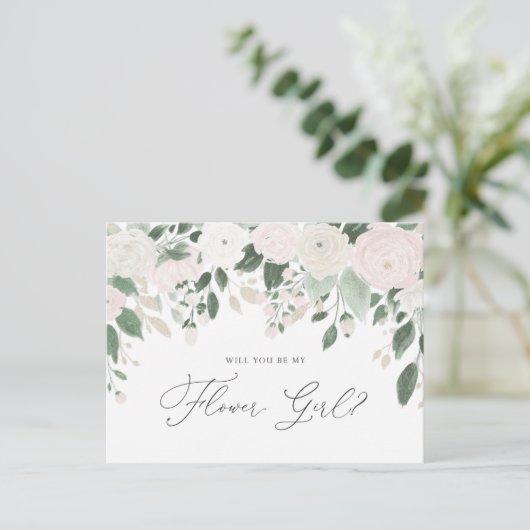 Pastel Bloemen Glitter Wil je mijn Bloemenmeisje z Uitnodiging Briefkaart (Staand voorkant)