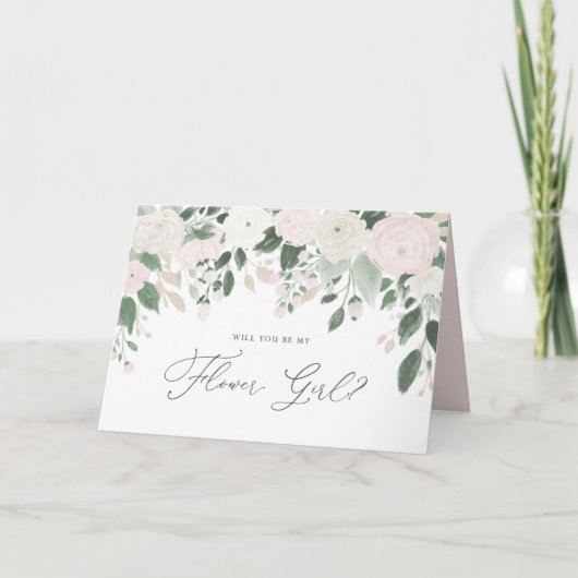 Pastel Bloemen Glitters Zal Jij Mijn Bloemenmeisje Kaart (Voorkant)