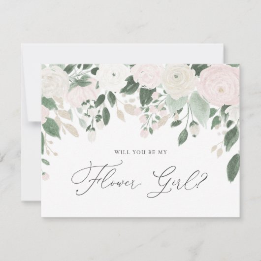 Pastel Bloemen Glitters Zal Jij Mijn Bloemenmeisje Kaart (Voorkant)