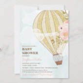 Pastel Bloemen & Goud Hete Luchtballon Baby shower Kaart (Voorkant)