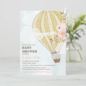 Pastel Bloemen & Goud Hete Luchtballon Baby shower Kaart (Staand voorkant)