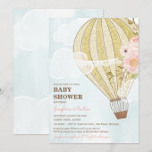 Pastel Bloemen & Goud Hete Luchtballon Baby shower Kaart (Voorkant / Achterkant)