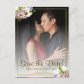 Pastel Bloemen Goud Lijst Bruiloft Save the Date Briefkaart (Voorkant)