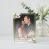 Pastel Bloemen Goud Lijst Bruiloft Save the Date Briefkaart (Staand voorkant)