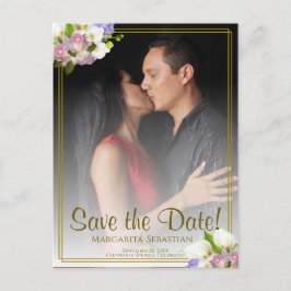 Pastel Bloemen Goud Lijst Bruiloft Save the Date Briefkaart