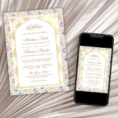 Pastel Bloemen Goud Motief Arch Moslim Bruiloft Kaart