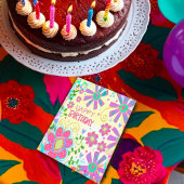 Pastel Bloemen Happy Birthday Trendy Kaart