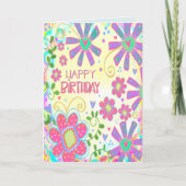 Pastel Bloemen Happy Birthday Trendy Kaart (Voorkant)
