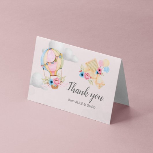 Pastel Bloemen Hete Luchtballon Gevouwen Dank u Kaart