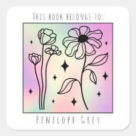 Pastel Bloemen Hologram Vierkant Boek Bord Vierkante Sticker