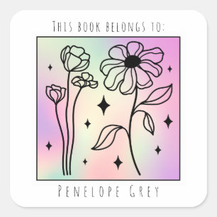Pastel Bloemen Hologram Vierkant Boek Bord Vierkante Sticker