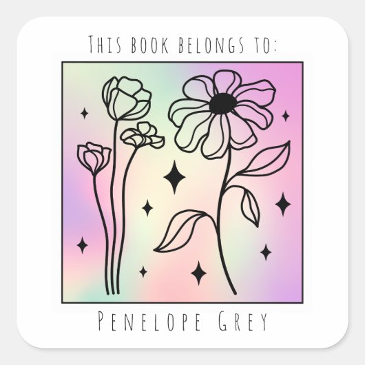 Pastel Bloemen Hologram Vierkant Boek Bord Vierkante Sticker (Voorkant)