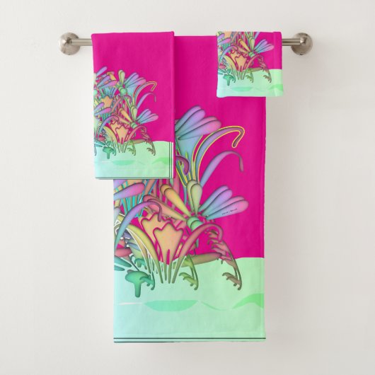 Pastel Bloemen Hot Pink Bad Handdoek (Insitu)
