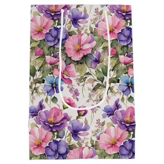 Pastel bloemen illustratie | Inpakpapier Medium Cadeauzakje (Achterkant)