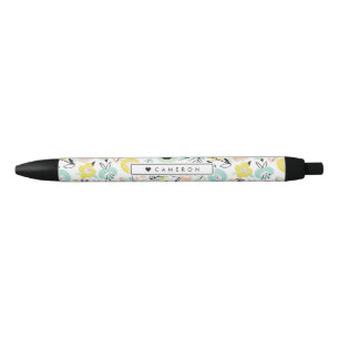 Pastel bloemen in bloei patroon gepersonaliseerd zwarte inkt pen