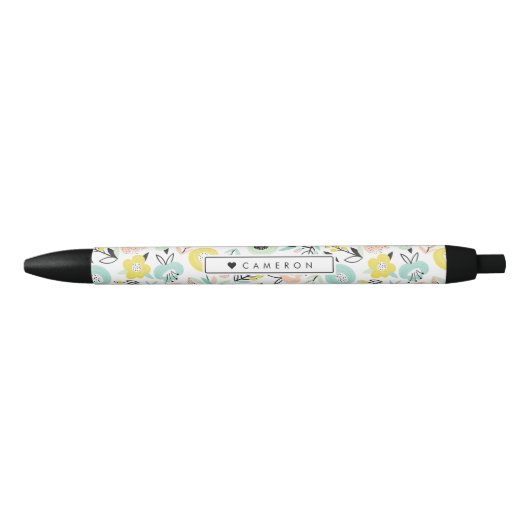 Pastel bloemen in bloei patroon gepersonaliseerd zwarte inkt pen (Voorkant)