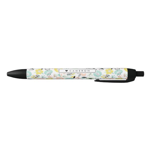 Pastel bloemen in bloei patroon gepersonaliseerd zwarte inkt pen (Bodem)