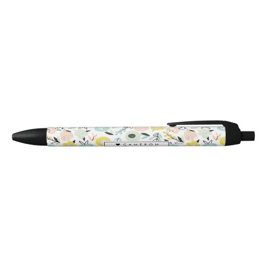 Pastel bloemen in bloei patroon gepersonaliseerd zwarte inkt pen (Bovenkant)
