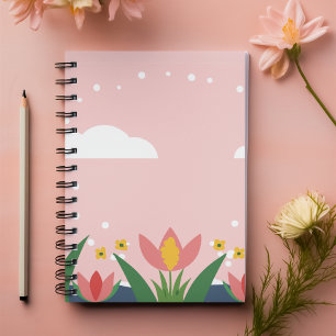 Pastel Bloemen in lichtroze aanpasbare naam Notitieboek