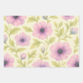 Pastel Bloemen Inpakpapier Set van 3 Vel (Voorkant 3)