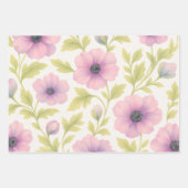 Pastel Bloemen Inpakpapier Set van 3 Vel (Voorkant 2)