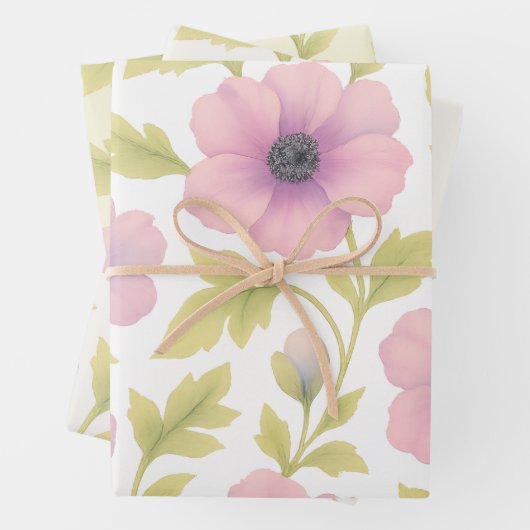 Pastel Bloemen Inpakpapier Set van 3 Vel (In situ)