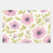 Pastel Bloemen Inpakpapier Set van 3 Vel (Voorkant)