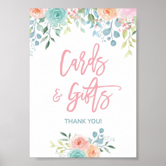 Pastel Bloemen Kaarten & Geschenken Douche Tafel T Poster (Voorkant)