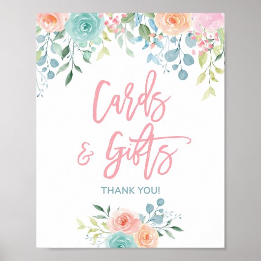 Pastel Bloemen Kaarten & Geschenken Party Tafeltek Poster (Voorkant)