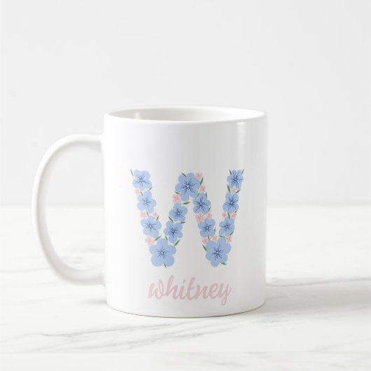 Pastel Bloemen Letter W Monogram Koffiemok (Links)