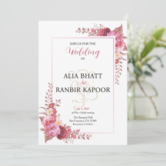Pastel Bloemen Lijst Indiase bruiloft Kaart (Staand voorkant)