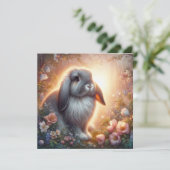Pastel Bloemen Lop Eared Bunny Happy Easter Feestdagenkaart (Staand voorkant)