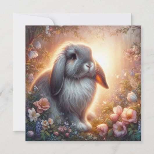 Pastel Bloemen Lop Eared Bunny Happy Easter Feestdagenkaart (Voorkant)