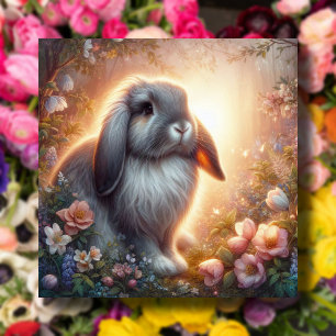 Pastel Bloemen Lop Eared Bunny Happy Easter Feestdagenkaart