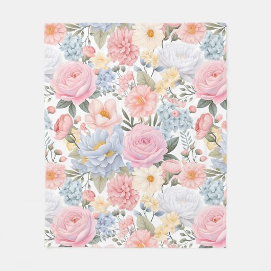 Pastel Bloemen Medley Bloemen Patroon Fleece Deken (Voorkant)