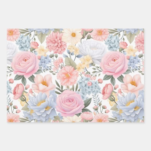 Pastel Bloemen Medley Bloemen Patroon Inpakpapier Vel (Voorkant 3)