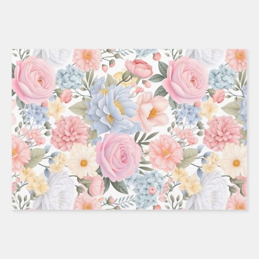 Pastel Bloemen Medley Bloemen Patroon Inpakpapier Vel (Voorkant)