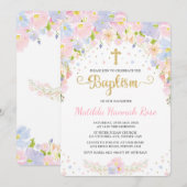 Pastel Bloemen Meisje Doopsel Uitnodiging (Voorkant / Achterkant)