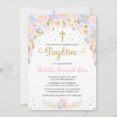 Pastel Bloemen Meisje Doopsel Uitnodiging (Voorkant)