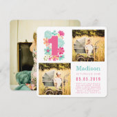 Pastel Bloemen Meisjes 1e Verjaardag Foto Kaarten (Voorkant / Achterkant)