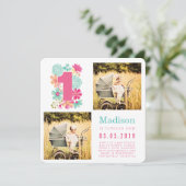 Pastel Bloemen Meisjes 1e Verjaardag Foto Kaarten (Staand voorkant)