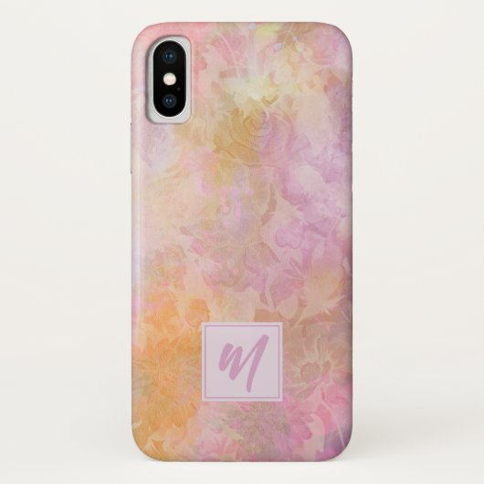 Pastel Bloemen Met Chic Schreef Monogram Case-Mate iPhone Case (Achterkant)