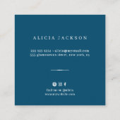 Pastel bloemen met metallic koper monogram blauw vierkante visitekaartje (Achterkant)