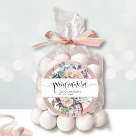 Pastel Bloemen met Roos Gouden Envelop Seal / Favo Ronde Sticker