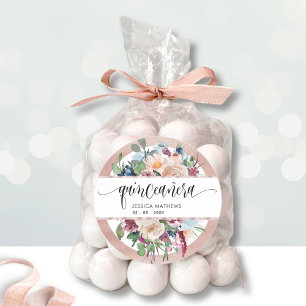 Pastel Bloemen met Roos Gouden Envelop Seal / Favo Ronde Sticker